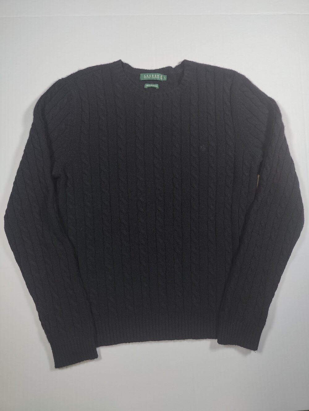 Vintage Lauren Ralph Lauren 100% Cashmere Black Cable Knit Sweater Size L